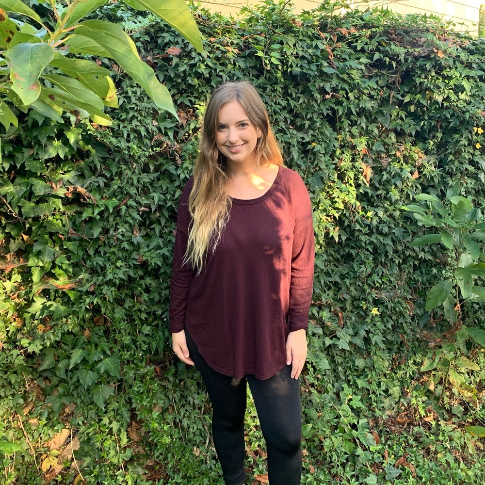 Love in Plum waffle knit top